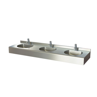LAV9C1800 - Multiset Three User Stainless Steel Hand Wash Station Sink